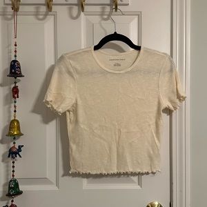 American Eagle Outfitters Cream Ribbed Cropped Top Medium